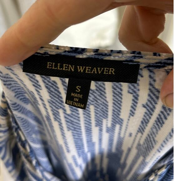 Ellen Weaver Women's Size S Blue & Cream Graphic Floral Shift Dress #0422 - Picture 7 of 12